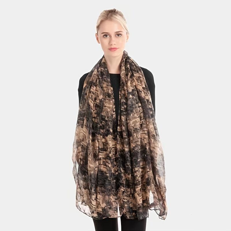 Women's Printed Shawl Silk Scarf Windproof Warm Turban