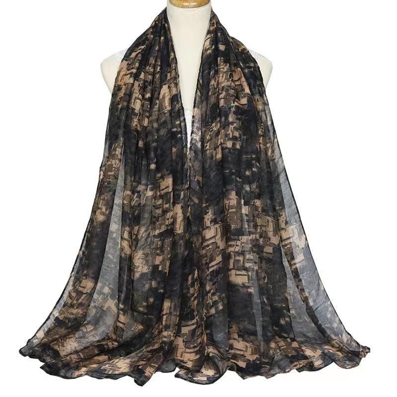 Women's Printed Shawl Silk Scarf Windproof Warm Turban