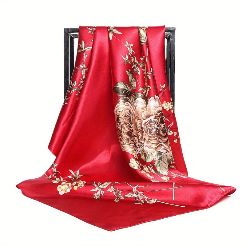 Flower Print Shawl Casual Bandana Satin Silk Square Scarf Head Wrap