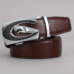 Men's Automatic Buckle Belt Geometric Leopard Carved Decor Belt