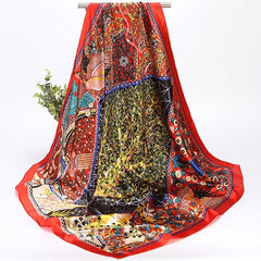Print Silk Satin Scarf Female Shawls Head Scarf For Ladies