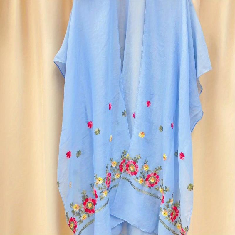 Boho Flower Embroidery Shawl Sunscreen Bikini Cover Up