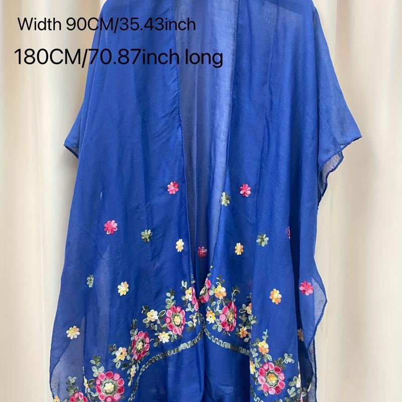 Boho Flower Embroidery Shawl Sunscreen Bikini Cover Up