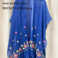 Boho Flower Embroidery Shawl Sunscreen Bikini Cover Up