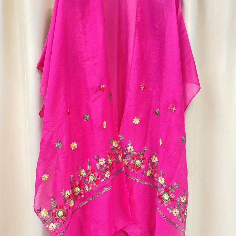 Boho Flower Embroidery Shawl Sunscreen Bikini Cover Up