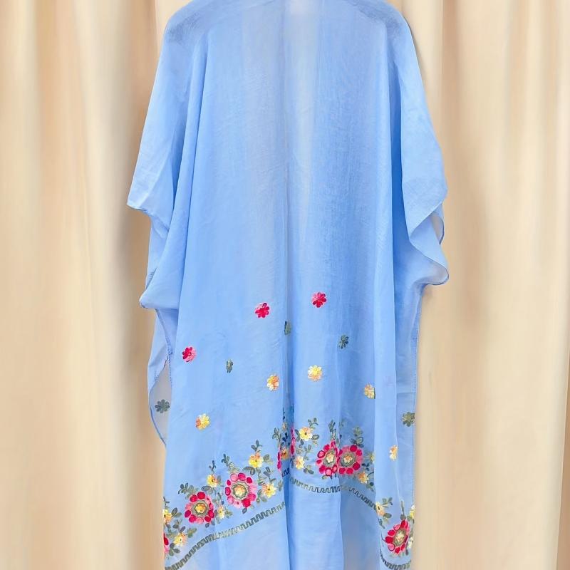 Boho Flower Embroidery Shawl Sunscreen Bikini Cover Up