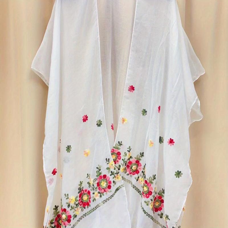 Boho Flower Embroidery Shawl Sunscreen Bikini Cover Up