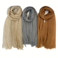 3pcs Solid Raw Trim Rushed Scarves for Daily Decoration Gift