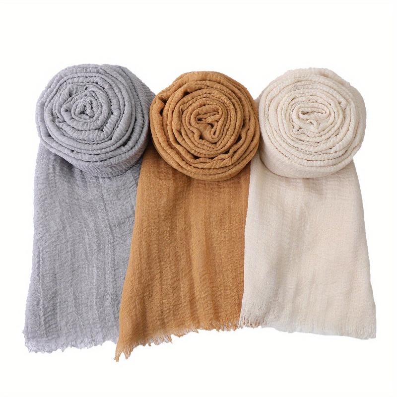 3pcs Solid Raw Trim Rushed Scarves for Daily Decoration Gift