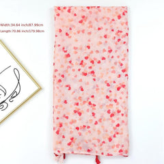 Pink Heart Print Tassel Scarf Shawl Head Wrap Sunscreen Travel Beach Towel