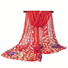 Flower Branch Print Chiffon Scarf Thin Shawl Head Wrap Hijab