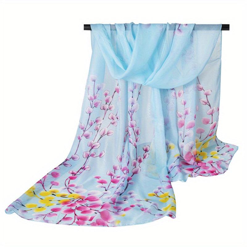 Flower Branch Print Chiffon Scarf Thin Shawl Head Wrap Hijab