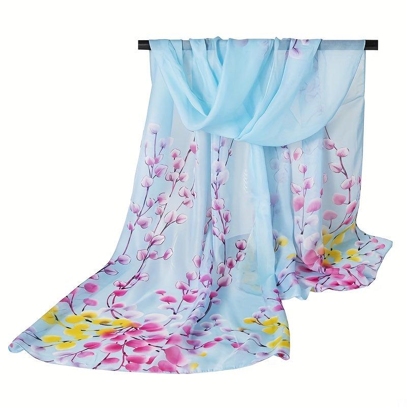 Flower Branch Print Chiffon Scarf Thin Shawl Head Wrap Hijab