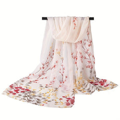 Flower Branch Print Chiffon Scarf Thin Shawl Head Wrap Hijab