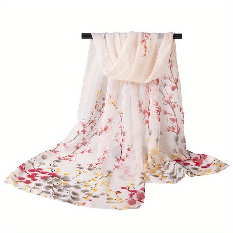 Flower Branch Print Chiffon Scarf Thin Shawl Head Wrap Hijab