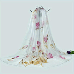 Rose Print Chiffon Scarf Thin Breathable Shawl