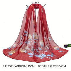 Rose Print Chiffon Scarf Thin Breathable Shawl
