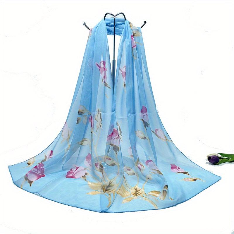 Rose Print Chiffon Scarf Thin Breathable Shawl