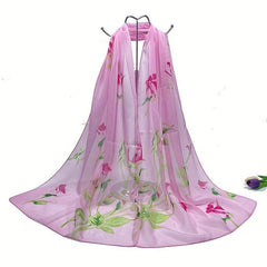 Rose Print Chiffon Scarf Thin Breathable Shawl