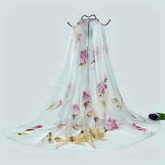 Rose Print Chiffon Scarf Thin Breathable Shawl
