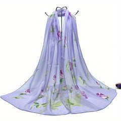 Rose Print Chiffon Scarf Thin Breathable Shawl