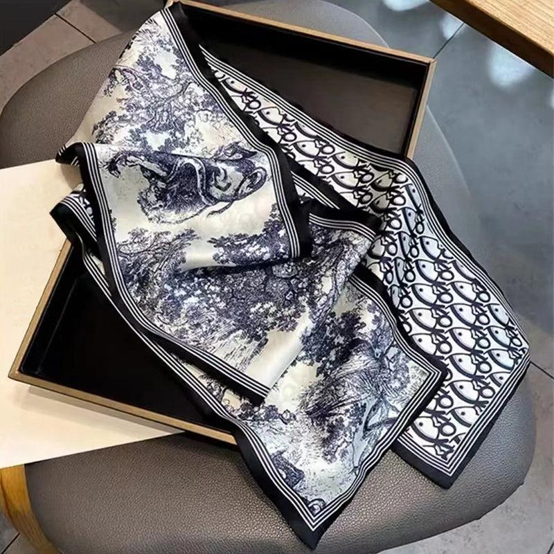Print Silk Scarf for Women Long Neck Hair Skinny Tie Scarves