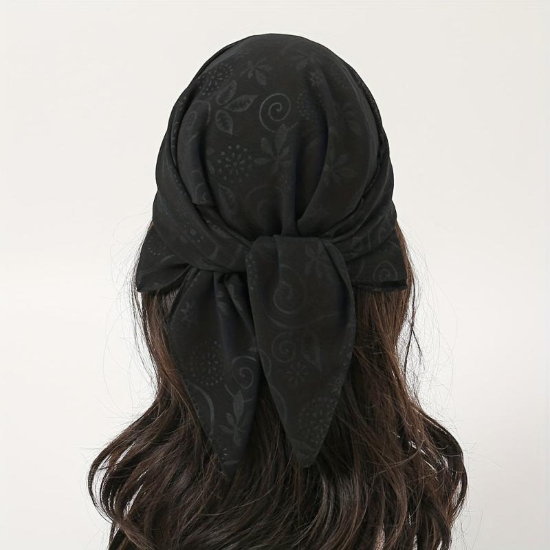 Embossed Chiffon Square Scarf Solid Bandana Head Wrap Neckerchief