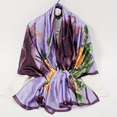 Vintage Peony Print Satin Silk Scarf Shawl Large Sunscreen Head Wrap
