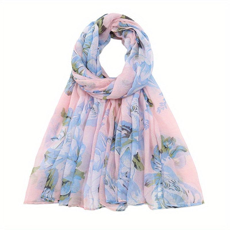 Flower Print Voile Scarf Light Shawl Windproof Head Wrap