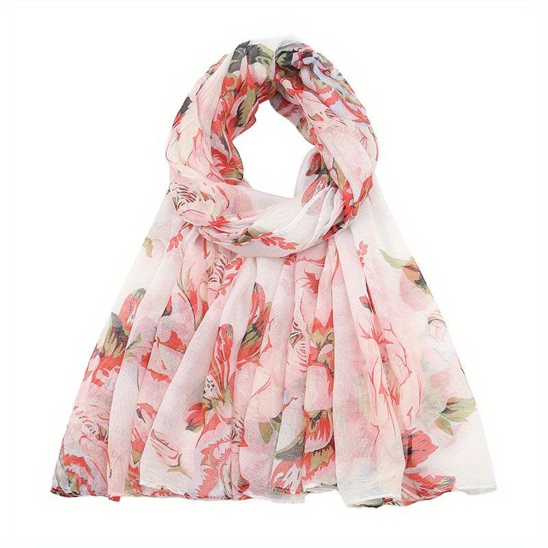 Flower Print Voile Scarf Light Shawl Windproof Head Wrap