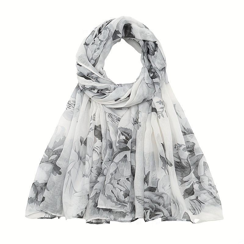 Flower Print Voile Scarf Light Shawl Windproof Head Wrap