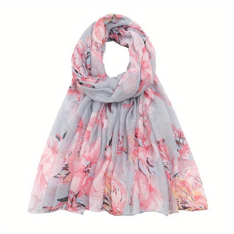 Flower Print Voile Scarf Light Shawl Windproof Head Wrap
