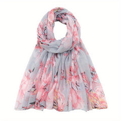 Flower Print Voile Scarf Light Shawl Windproof Head Wrap