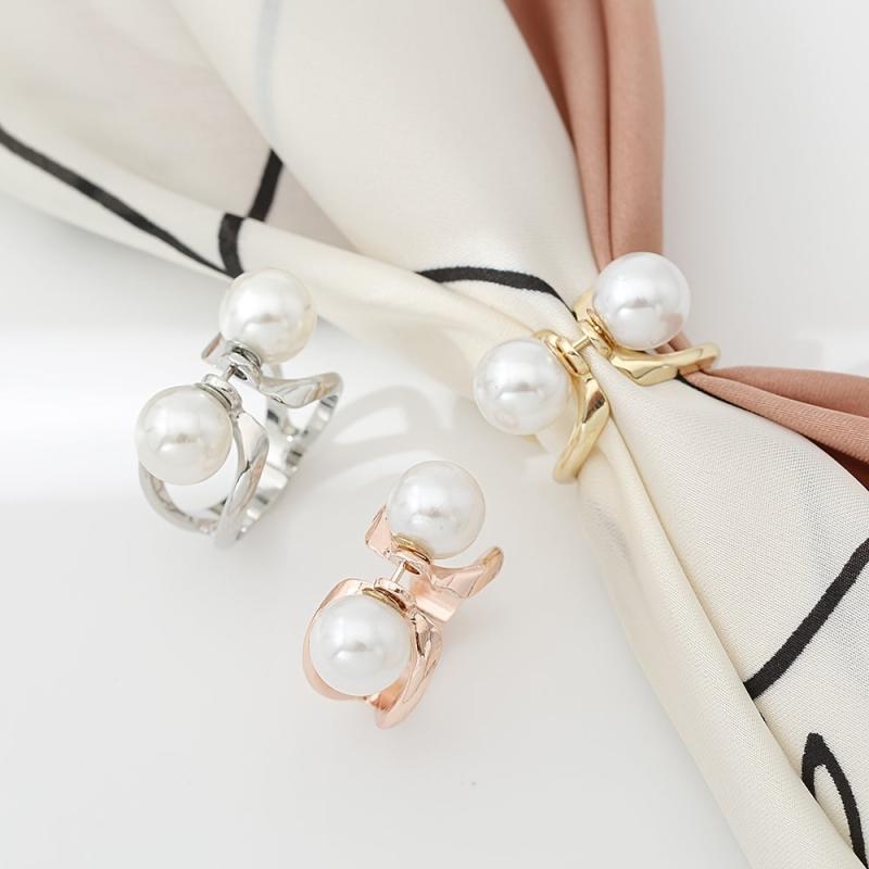 Faux Pearl Scarf Fixed Buckle Shawl Clip Clothing Brooches