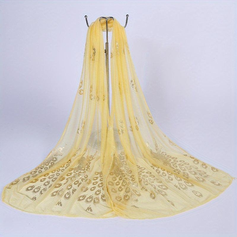 Peacock Hot Stamping Chiffon Shawl Scarf Wrap
