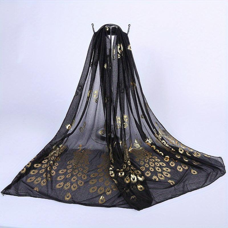 Peacock Hot Stamping Chiffon Shawl Scarf Wrap