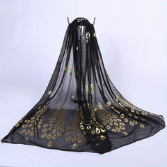 Peacock Hot Stamping Chiffon Shawl Scarf Wrap