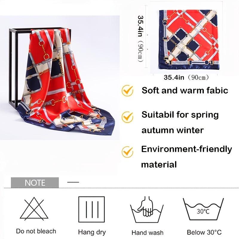 Square Silk Scarf Classic Chain Print Shawl Satin Headwraps Bandana Foulard
