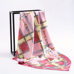Square Silk Scarf Classic Chain Print Shawl Satin Headwraps Bandana Foulard