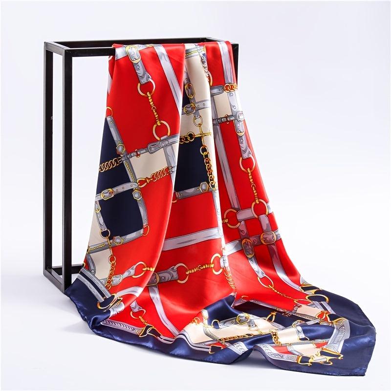 Square Silk Scarf Classic Chain Print Shawl Satin Headwraps Bandana Foulard