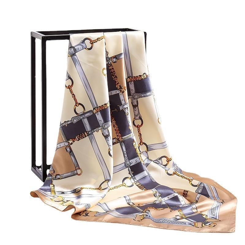 Square Silk Scarf Classic Chain Print Shawl Satin Headwraps Bandana Foulard