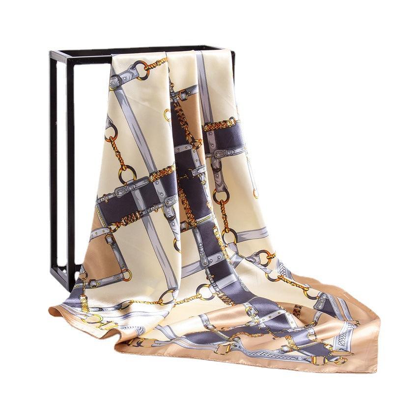 Square Silk Scarf Classic Chain Print Shawl Satin Headwraps Bandana Foulard