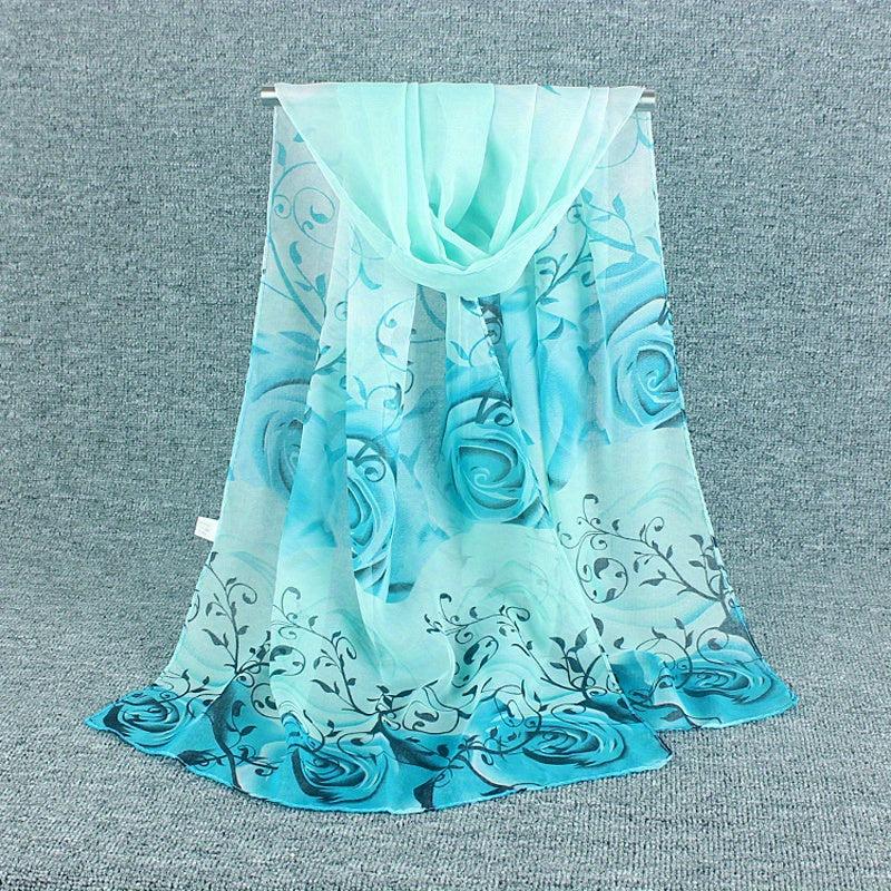 Silky Scarf Lightweight Sunscreen Shawl Rose Printed Wrap