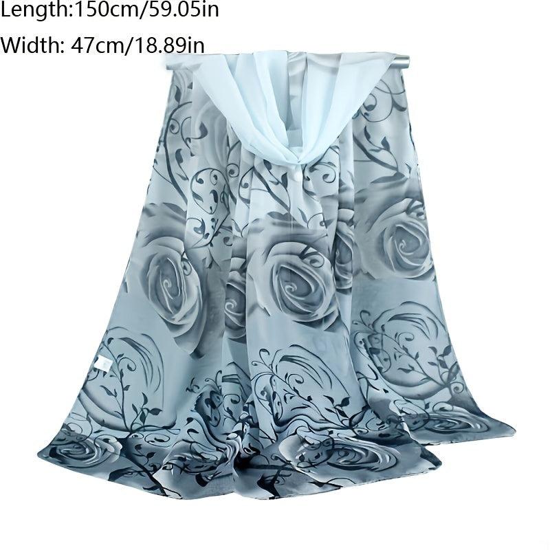 Silky Scarf Lightweight Sunscreen Shawl Rose Printed Wrap