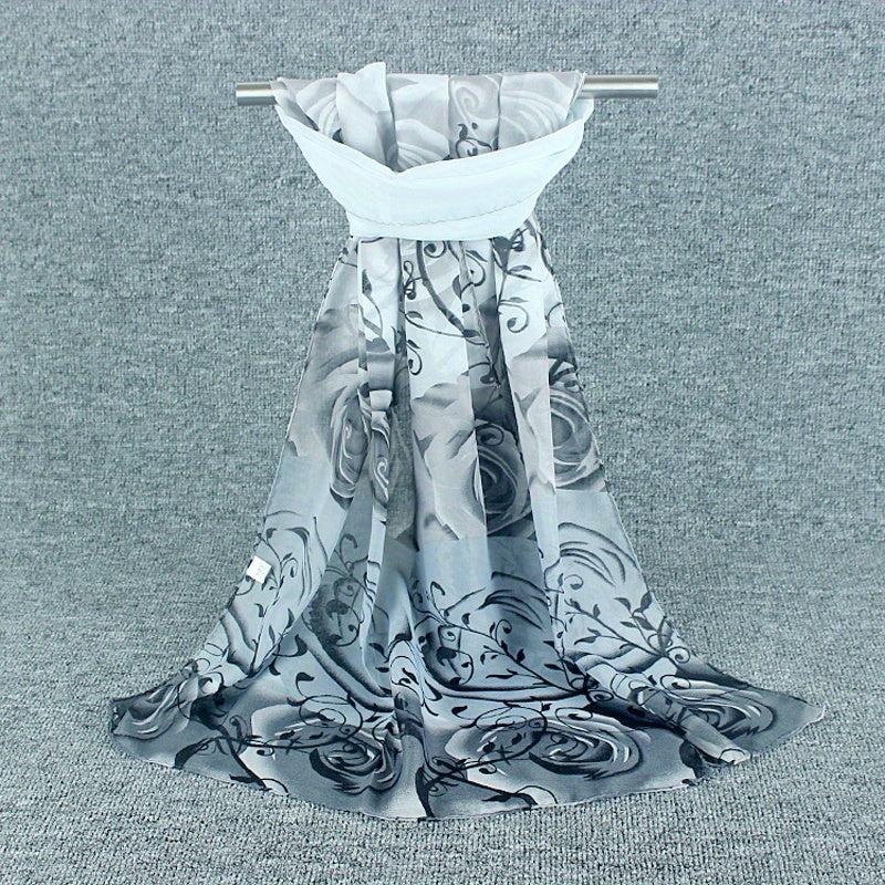 Silky Scarf Lightweight Sunscreen Shawl Rose Printed Wrap