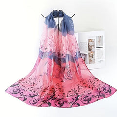 Silky Scarf Lightweight Sunscreen Shawl Rose Printed Wrap