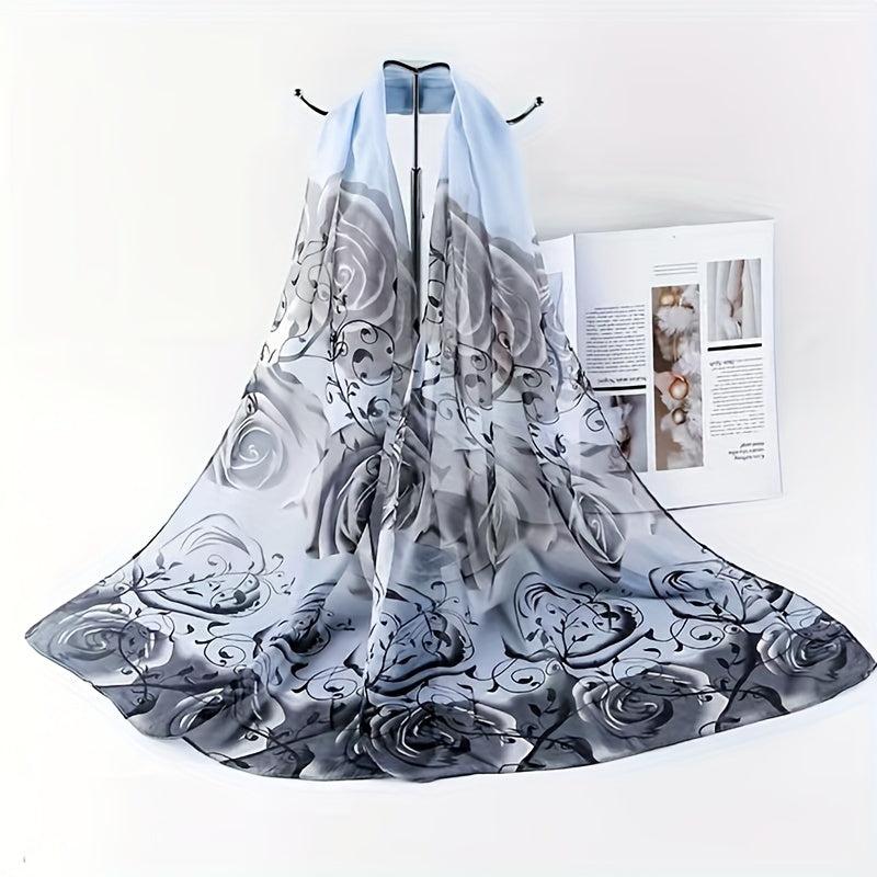 Silky Scarf Lightweight Sunscreen Shawl Rose Printed Wrap