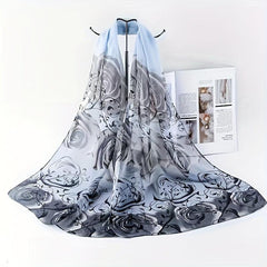 Silky Scarf Lightweight Sunscreen Shawl Rose Printed Wrap