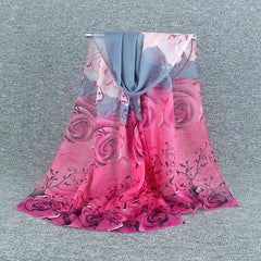 Silky Scarf Lightweight Sunscreen Shawl Rose Printed Wrap