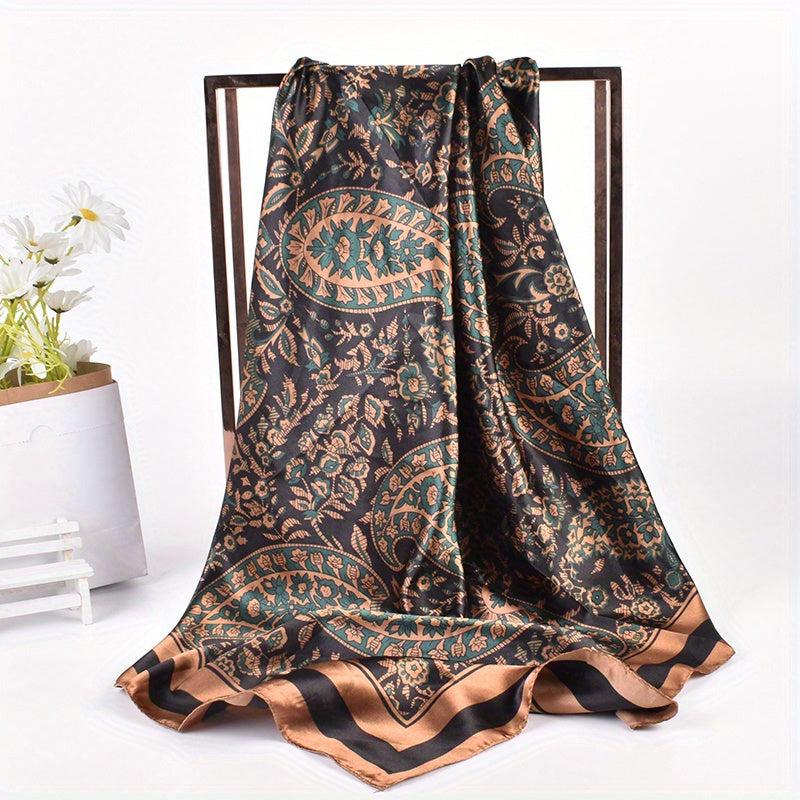 Boho Paisley Print Bandana Vintage Silk Square Scarf Casual Satin Shawl
